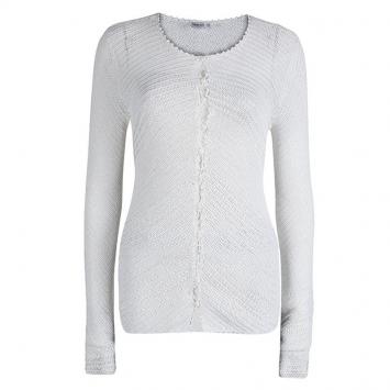 Pre Owned Armani Collezioni White Crochet Knit Beaded Cardigan M
