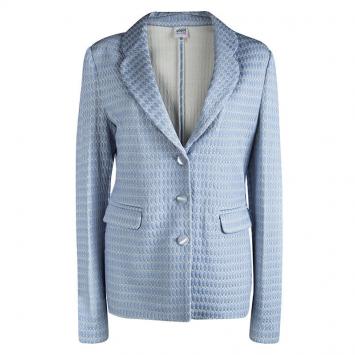 Pre Owned Armani Collezioni Blue Embossed Jacquard Jacket L
