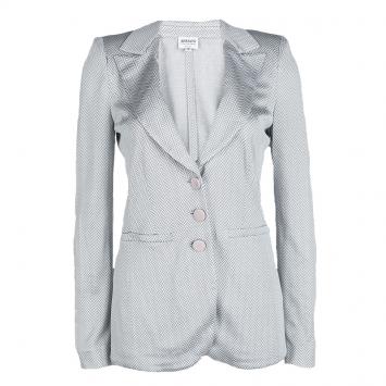 Pre Owned Armani Collezioni Grey Chevron Patterned Knit Three Button Blazer S