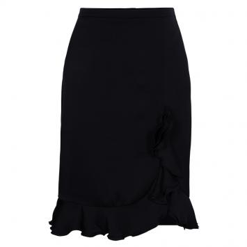 Pre Owned Armani Collezioni Black Silk Ruffle Skirt M