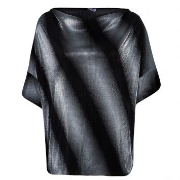 Pre Owned Armani Collezioni Silver and Black Short Sleeve Top L