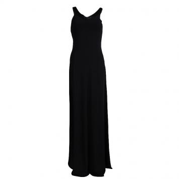 Pre Owned Armani Collezioni Black Knit Embellished Neck Detail Gown S