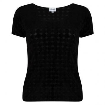 Pre Owned Armani Collezioni Black Velvet Burnout Detail Short Sleeve Top S