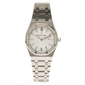 Pre Owned Audemars Piguet Silver Stainless Steel Diamond Royal Oak Women's Wristwatch 33MM