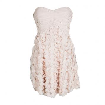Pre Owned Badgley Mischka Blush Pink Chiffon Petal Applique Strapless Cocktail Dress M