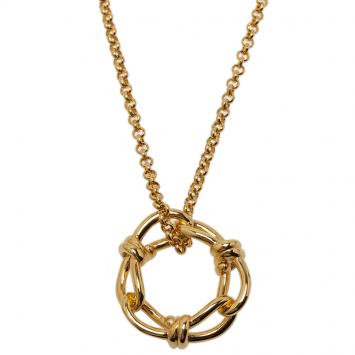 Pre Owned Balenciaga Continuity Bow Round Pendant Gold Tone Necklace