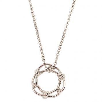 Pre Owned Balenciaga Continuity Bow Round Pendant Silver Tone Necklace