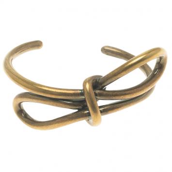 Pre Owned Balenciaga Bow Boucle Gold Tone Cuff Bracelet Size M
