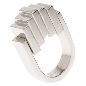 Pre Owned Balenciaga Squares Silver Tone Ring Size 56