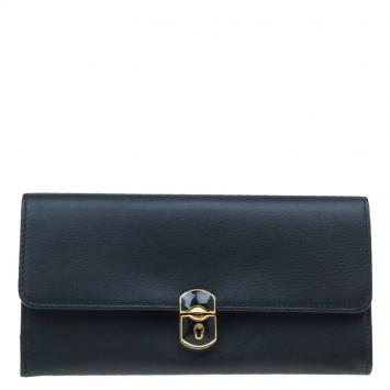 Pre Owned Balenciaga Black Leather Padlock Flap Wallet 