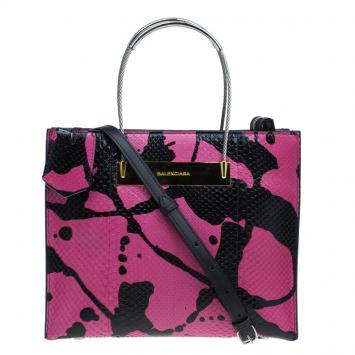 Pre Owned Balenciaga Pink/Black Spalsh Python Mini Cable Shopper Tote