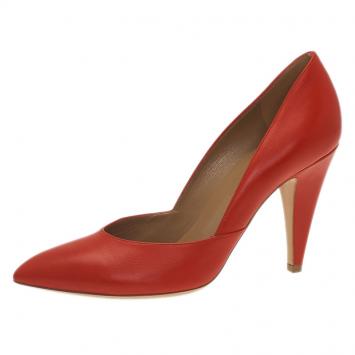 Pre Owned Balenciaga Red Leather Pointed Toe Pumps Size 39