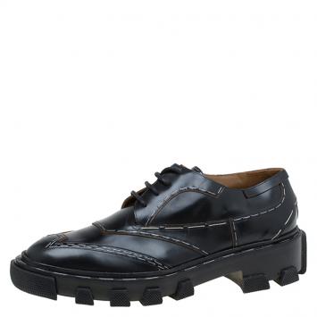 Pre Owned Balenciaga Black Leather Topstitch Platform Derby Size 39