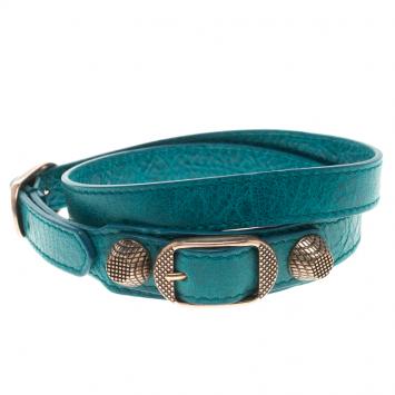 Pre Owned Balenciaga Blue Leather Arena Giant Wrap Bracelet M