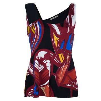 Pre Owned Balenciaga Red Printed Asymmetric Top M