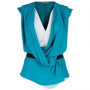 Pre Owned Balenciaga Turquoise Draped Top M