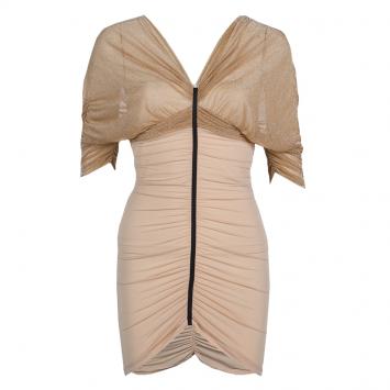 Pre Owned Balenciaga Beige Lurex Knit Ruched Off Shoulder Top S