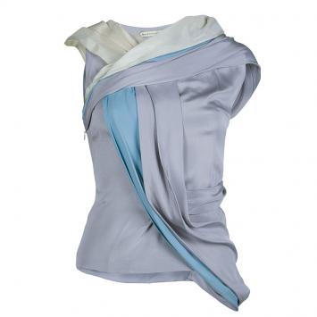 Pre Owned Balenciaga Colorblock Off Shoulder Draped Silk Top M