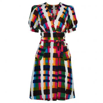 Pre Owned Balenciaga Multicolor Short Sleeve Silk Dress M