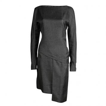 Pre Owned Balenciaga Metallic Grey Asymmetric Fitted Long Sleeve Dress M