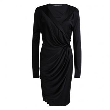 Pre Owned Balenciaga Black Silk Long Sleeve Wrap Dress M