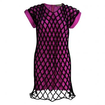 Pre Owned Balenciaga Pink Contrast Criss Cross Velvet Overlay Cocktail Dress S