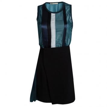 Pre Owned Balenciaga Blue and Black Sleeveless Top and  Wraparound Skirt Set M/L