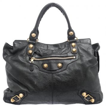 Pre Owned Balenciaga Black Leather Giant 21 Gold Hardware RTT Bag