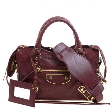 Pre Owned Balenciaga Burgundy Leather Mini RGH City Tote