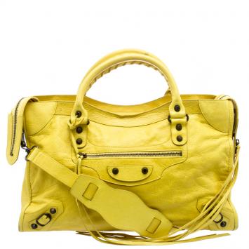 Pre Owned Balenciaga Yellow Leather Classic City RH Tote