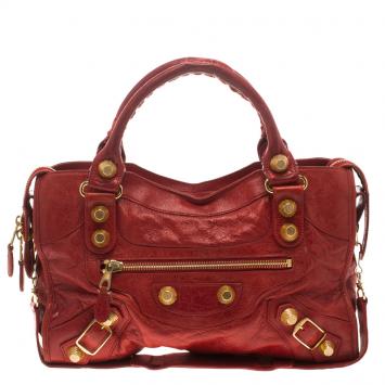 Pre Owned Balenciaga Red Leather Classic City GGH Tote