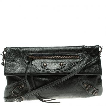 Pre Owned Balenciaga Black Leather Classic Hardware Strap Envelope Clutch