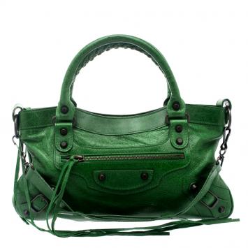 Pre Owned Balenciaga Green Leather Classic First Tote