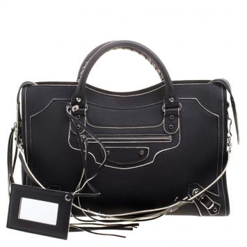 Pre Owned Balenciaga Black Leather Classic Highlight City Tote