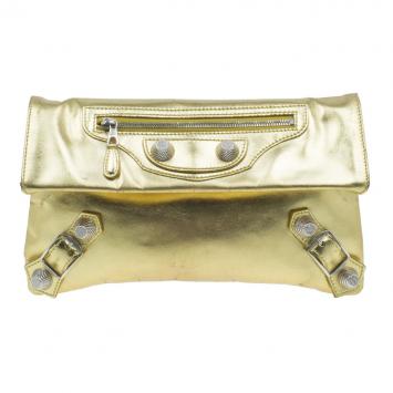 Pre Owned Balenciaga Gold Laminated Calfskin Giant 21 Envelope Clutch