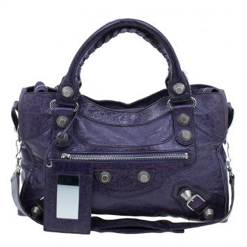Pre Owned Balenciaga Purple Lambskin Classic City Tote