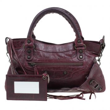 Pre Owned Balenciaga Burgundy Lambskin Leather Mini Classic First Tote