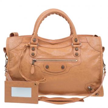 Pre Owned Balenciaga Rose Blush Lambskin Leather Giant 12 Rose Gold City Bag