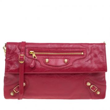 Pre Owned Balenciaga Red Lambskin Leather Giant GH Envelope Strap Clutch