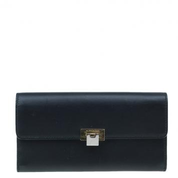 Pre Owned Balenciaga Black Leather Le dix Money Continental Flap Wallet 