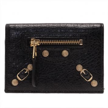Pre Owned Balenciaga Black Leather Arena Double Card Holder