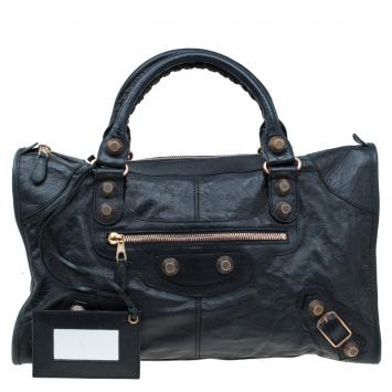 Pre Owned Balenciaga Black Lambskin Leather Giant 21 Rose Gold hardware Work Bag