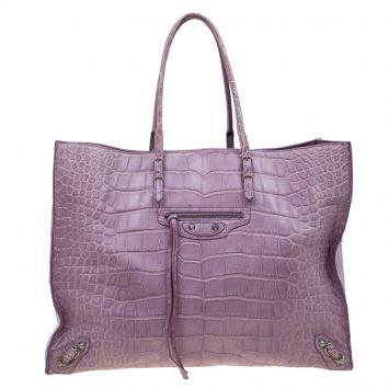 Pre Owned Balenciaga Lilac Crocodile Embossed Leather Medium Limited Edition Papier A4 Tote