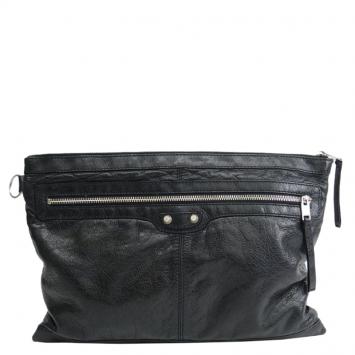 Pre Owned Balenciaga Black Lambskin Arena Classic Clip L Clutch