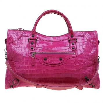 Pre Owned Balenciaga Fuchsia Crocodile Classic City RH Tote