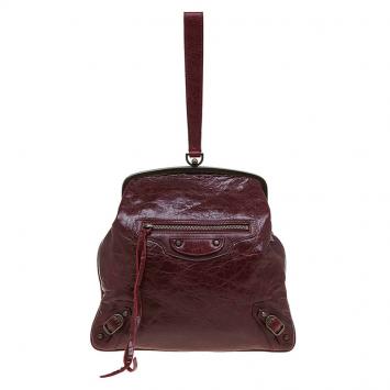Pre Owned Balenciaga Burgundy Leather Aumoniere Wristlet Clutch