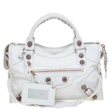 Pre Owned Balenciaga White Leather Classic RGGH City Bag