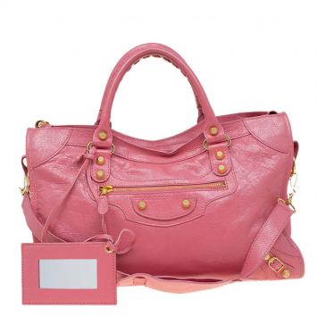 Pre Owned Balenciaga Pink Leather Gold Hardware City Bag