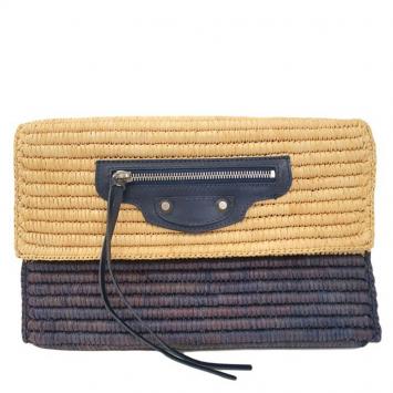 Pre Owned Balenciaga Navy Raffia Clutch Bag