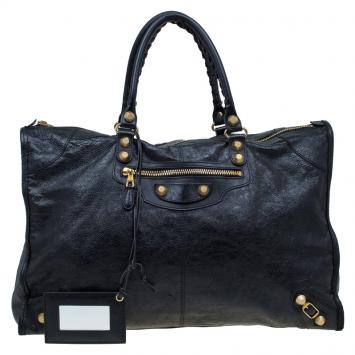 Pre Owned Balenciaga black Leather GH Voyage Weekender Bag